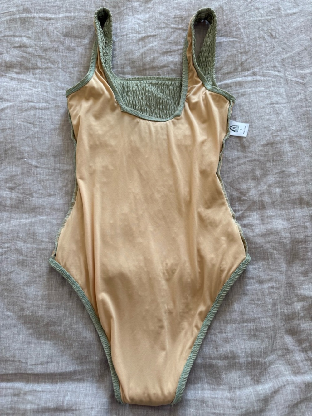 Smocked Sage Green One Piece Swimsuit - Picture 4 of 5